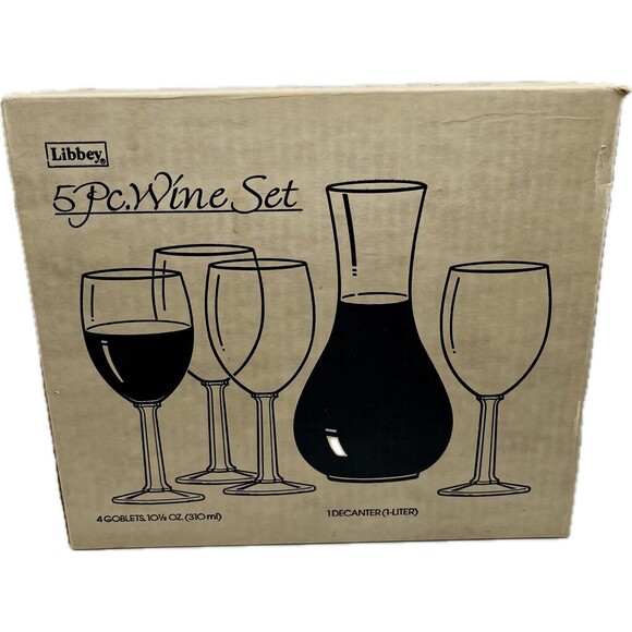 Vintage Libbey 5 Piece Wine Set W/ 4 10.5 Oz  Goblet Glasses & 1 Liter Decanter - Picture 6 of 8